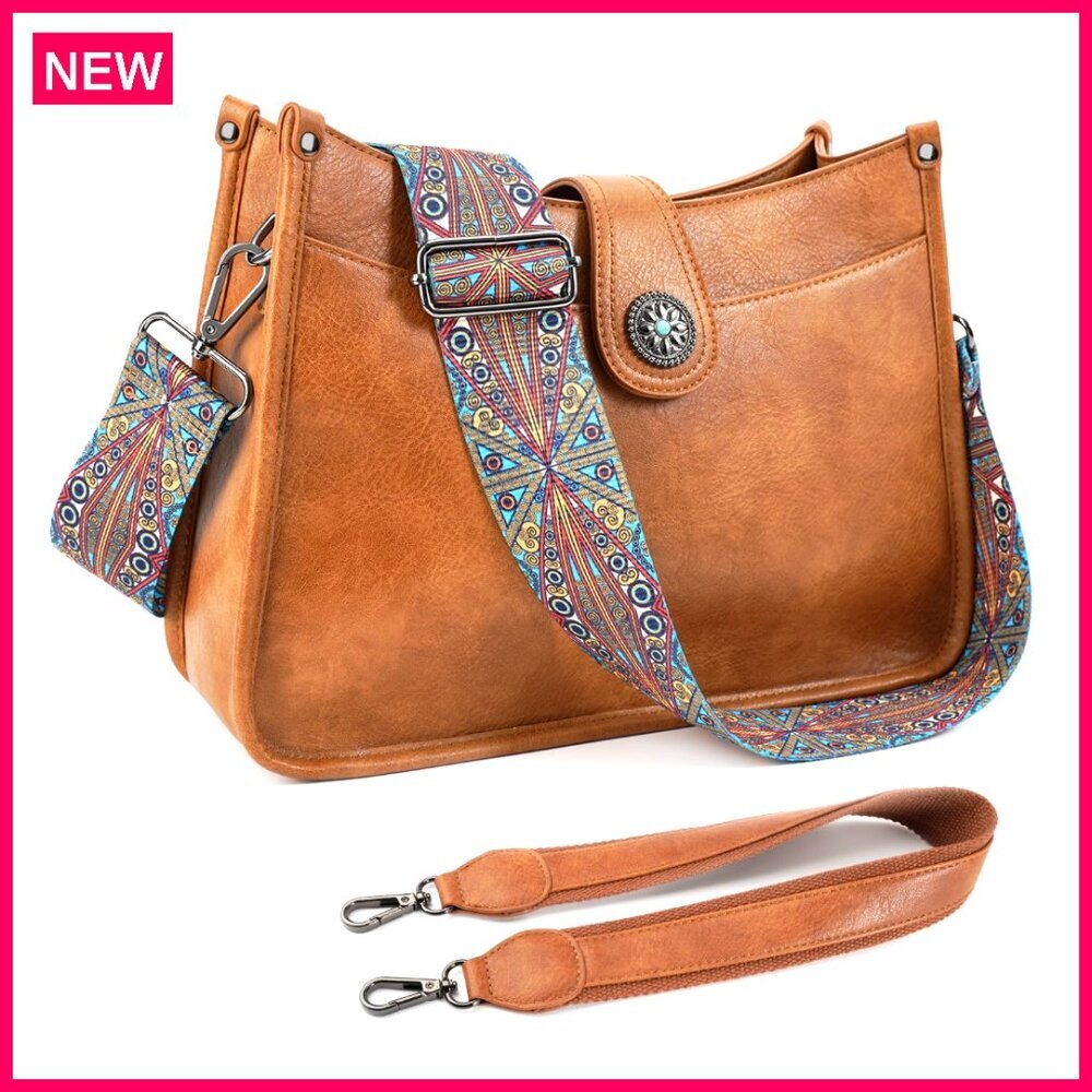 Vegan Leather Hobo Crossbody Bag With 2 Straps, Large Capacity Purse